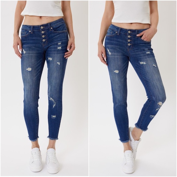 02 KanCan Medium Wash Distressed Skinny Denim Jeans - Picture 1 of 5